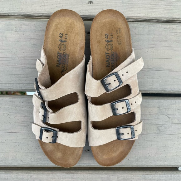 Naot Footwear Austin Sand Stone Suede Triple Strap Slide Sandals size 42 - Picture 6 of 14